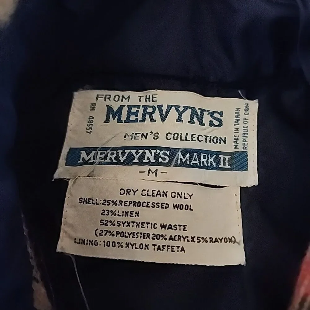 Men's Vintage Heavy weight Flannel Jacket Shirt Mervyn's Red Blue  NO BUTTONS
